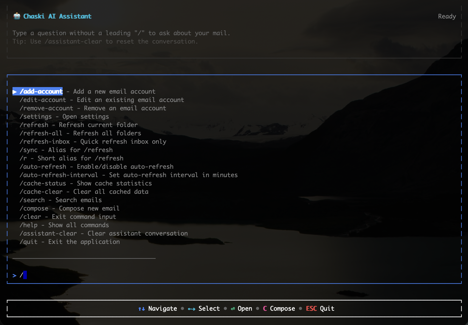 Command palette showing available email actions